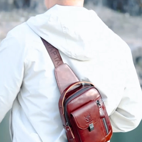 Mens Genuine Leather Anti-Theft Crossbody Bag Multifunctional Casual Chest Bag