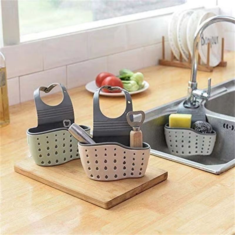 Adjustable Sink Hanging Basket Faucet Mounted Sponge Holder Draining Organizer for Kitchen & Bathroom