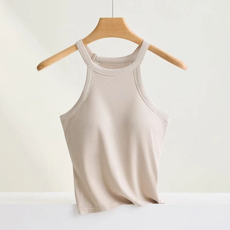 Threaded Halter Neck Camisole Top With Built In Bra