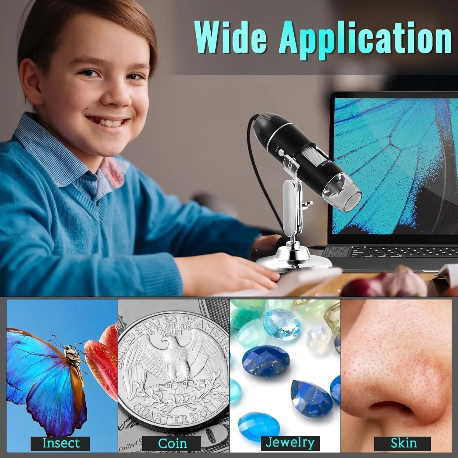 1600X USB Digital Microscope with 1080P HD Camera and Adjustable 8 LED Lights – Compatible with Android, Mac, and Window