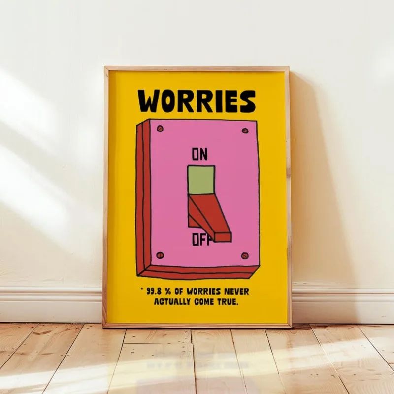 Retro mental health poster with Positive Quotes Cartoon Wall Art Print