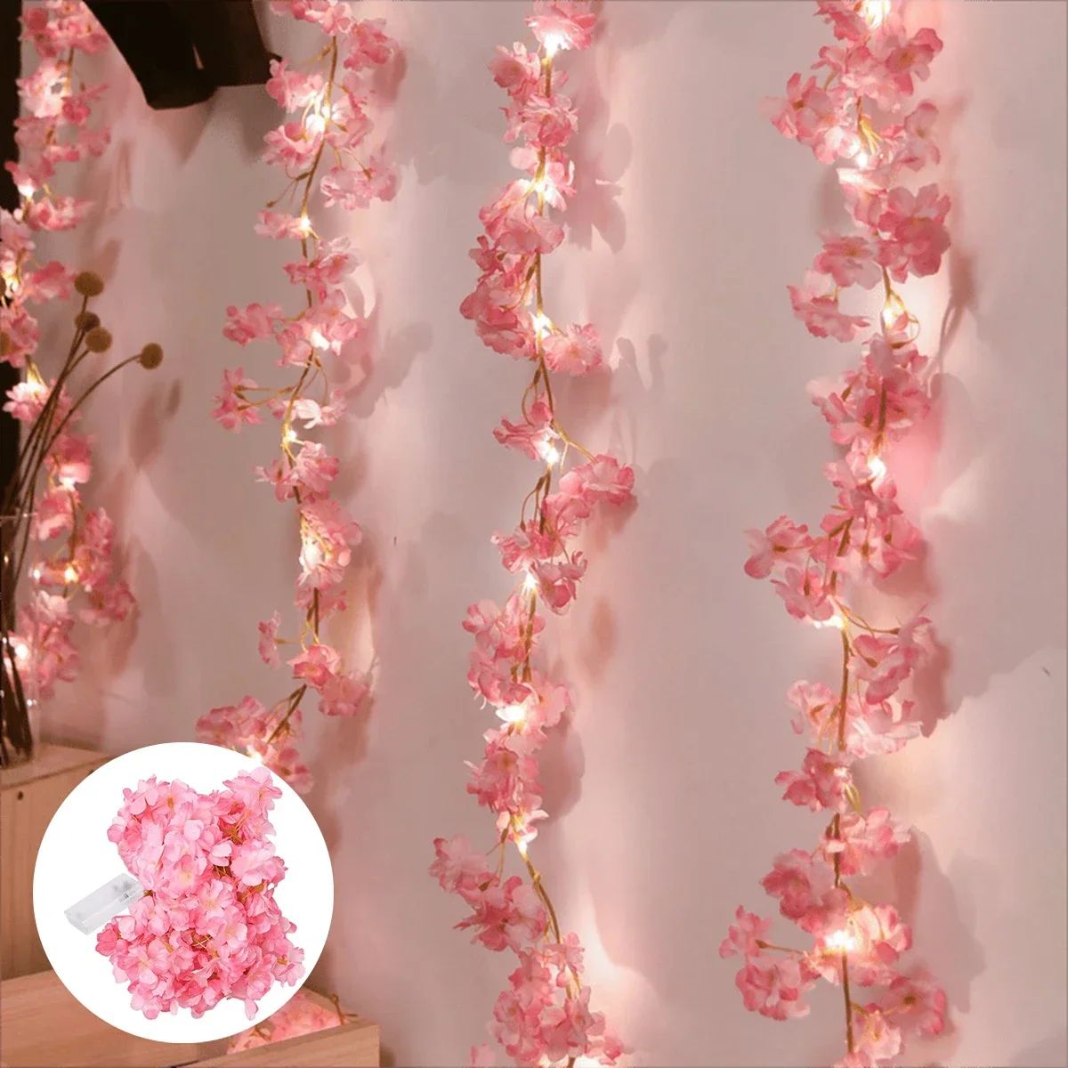 Cherry Blossom LED String Lights – Artificial Flower Garland Fairy Lights for Bedroom & Wedding Decor