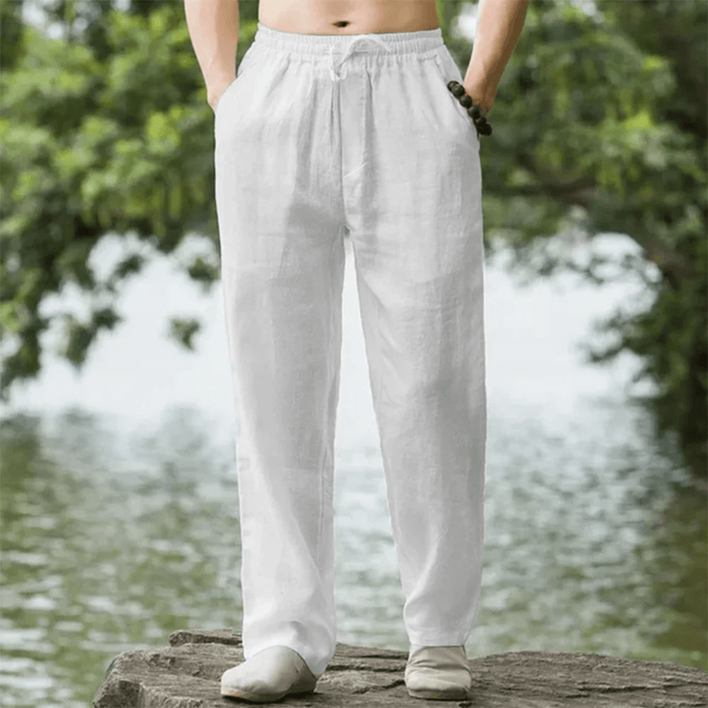 Mens Cotton Linen Beach Pants Casual Summer Joggers Loose Fit Trousers
