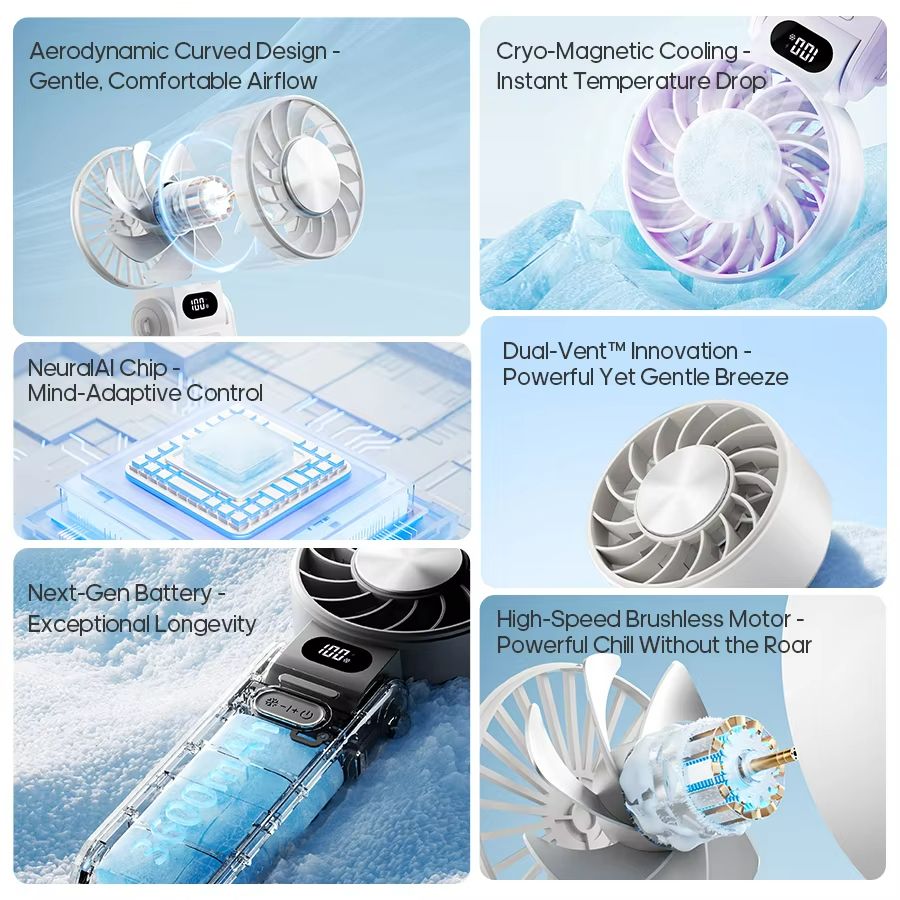 Rechargeable Handheld Fan – Foldable 3600mAh Portable Mini Fan with Adjustable Speeds & Lanyard