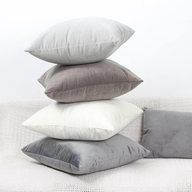 Gray Velvet Cushion Cover Soft Decorative Sofa Pillow Cover