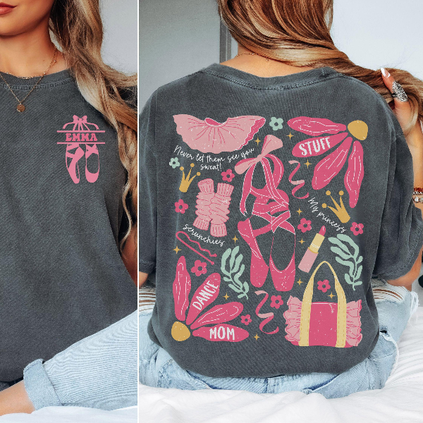 Dance Mom Essentials Shirt Trendy Back Print Graphic Tee Cute Recital Mom T-Shirt