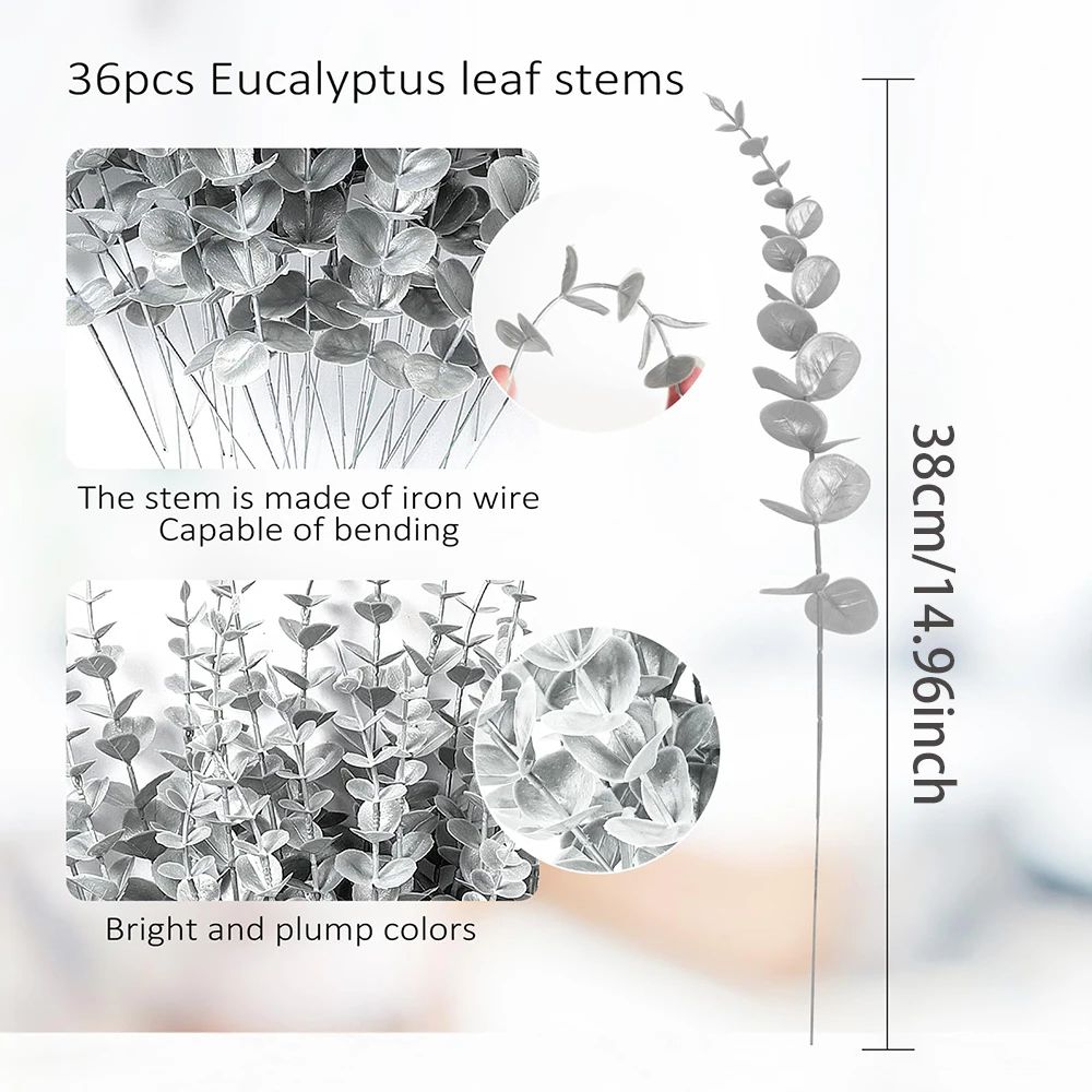 Gold & Silver Eucalyptus Design Stems – 20-Piece Metallic Faux Branch Set for Weddings, Holidays & Home Styling