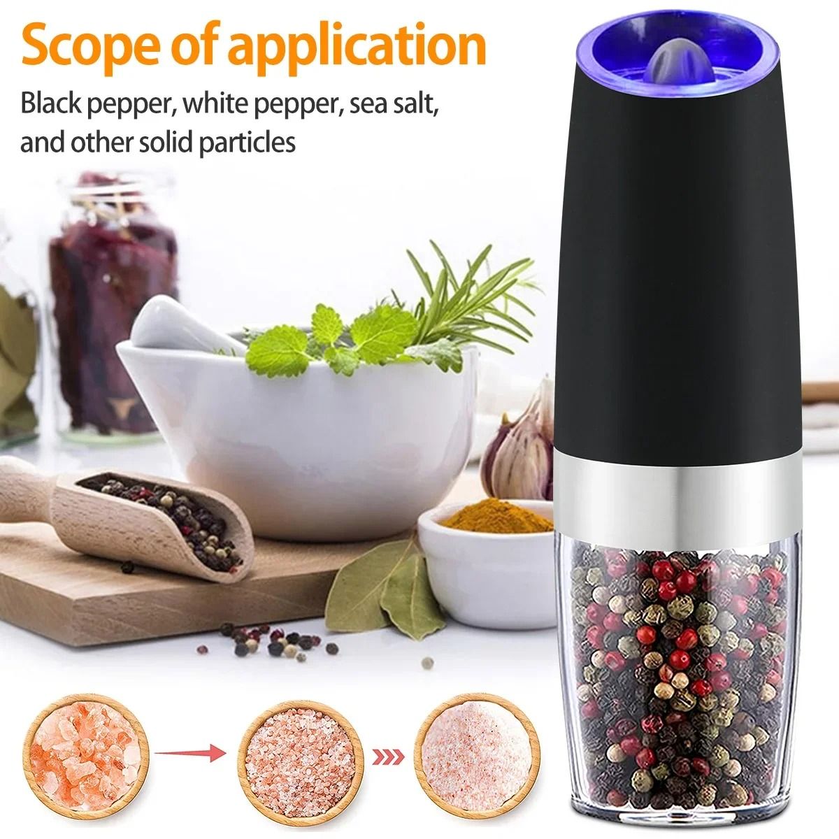 Electric Automatic Salt and Pepper Grinder with Gravity LED Light and Adjustable Coarseness
