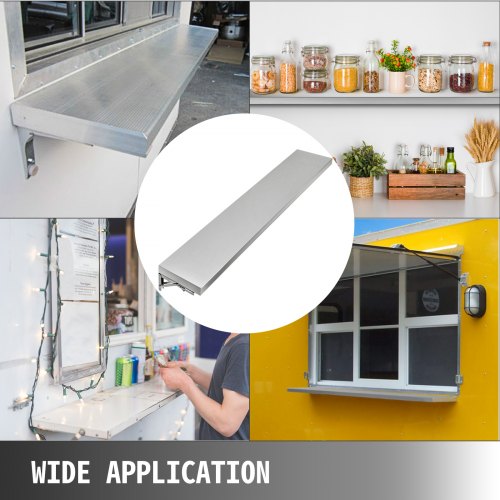 Concession Shelf with Stainless Steel Frame, Folding Serving Shelf for Food Trailer Window, Mobile Kitchen & Commercial