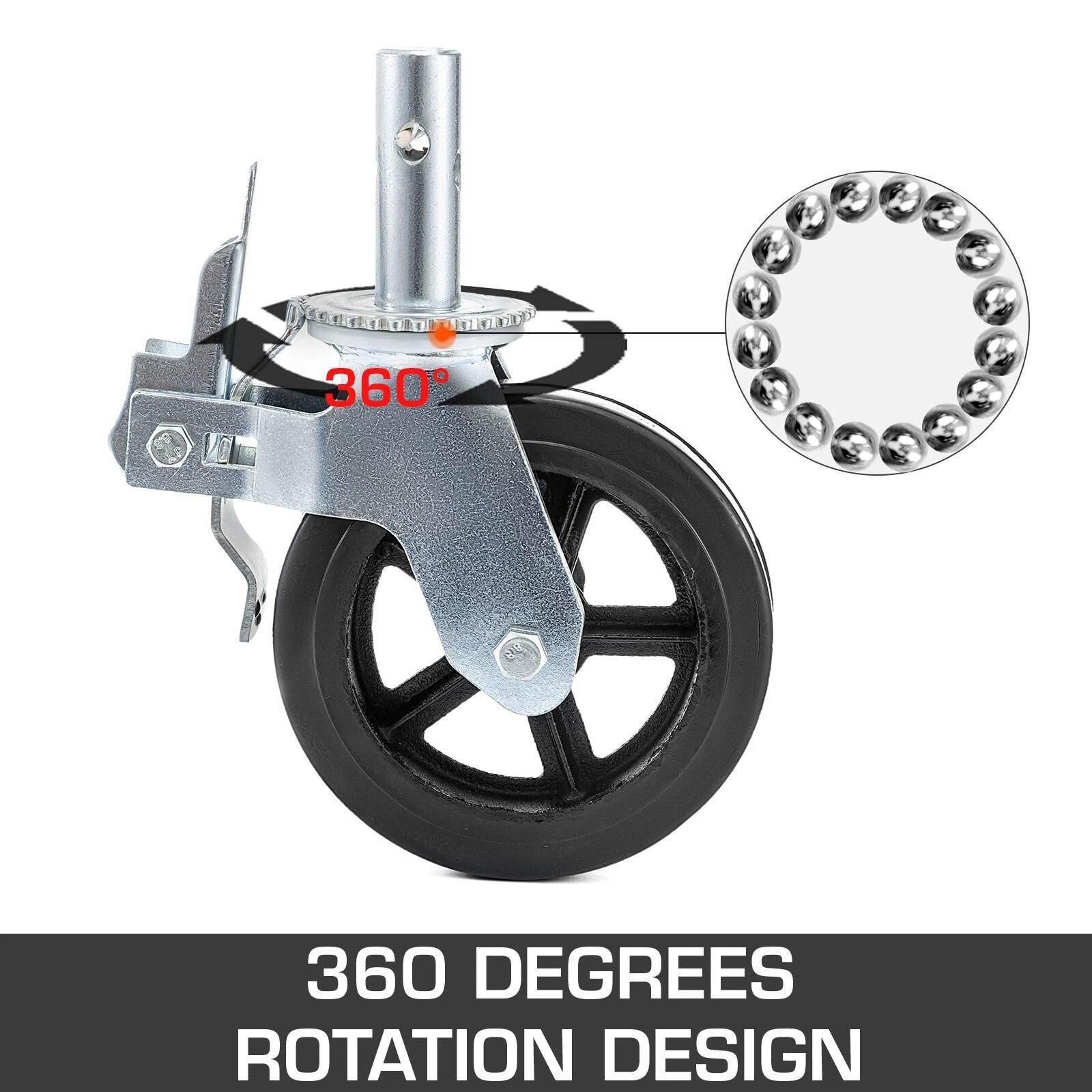 Scaffolding Caster Wheels with Locking Brakes, Capacity, Stem