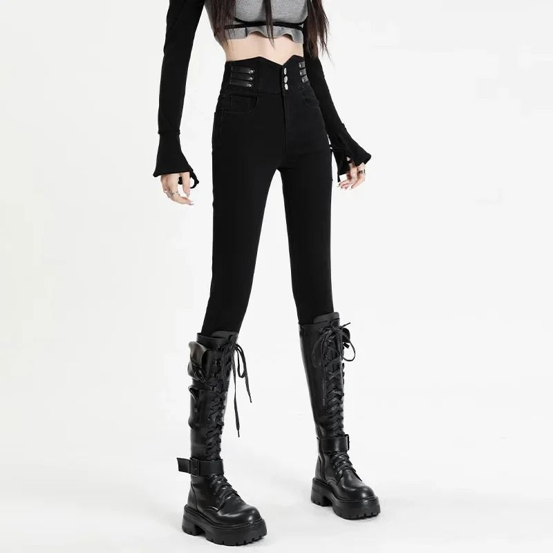 Womens High Waist Fleece Lined Skinny Jeans Warm Stretch Winter Denim Pants