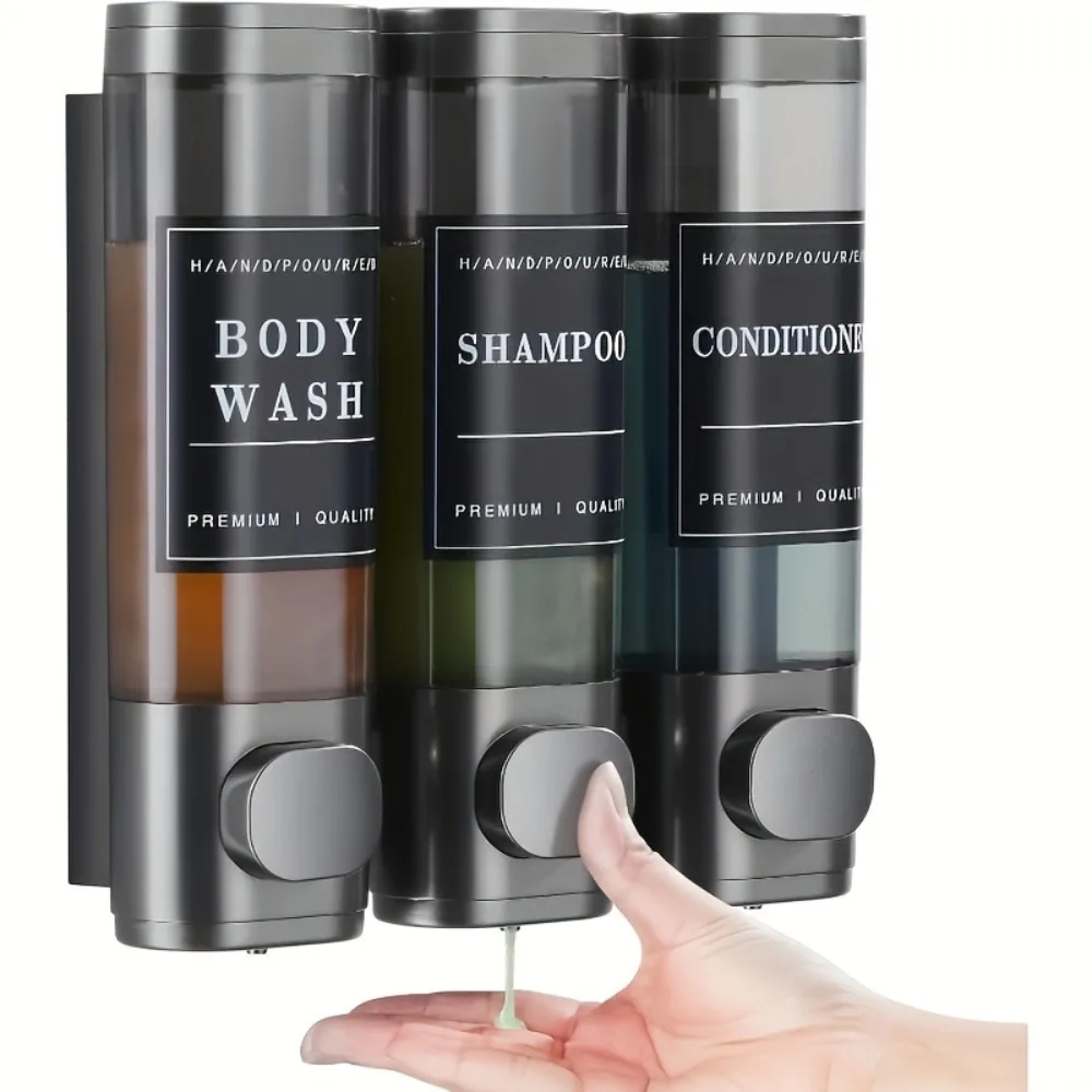 ABS Triple Shampoo and Conditioner Dispenser No Drilling Wall Mounted Soap Shower Gel Dispenser for Bathroom