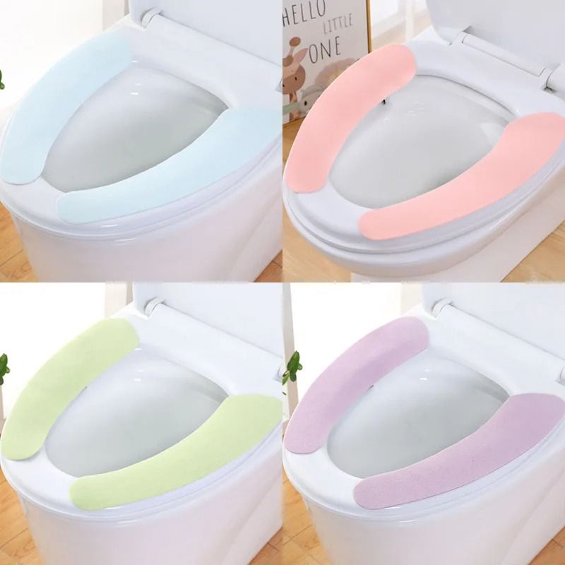Self-Adhesive Plush Toilet Seat Pads – 1 Pair Washable Sticky Thermal Closestool Mat