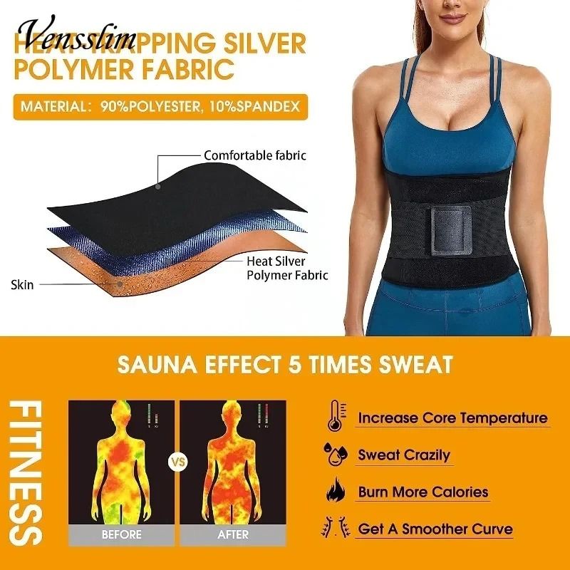 Vensslim Women Sauna Sweat Waist Trainer and Abdomen Slimming Belt