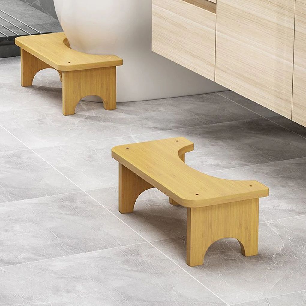 Premium Bamboo Toilet Stool, Non-Slip Squat Bench Poop Seat in Nut-Brown
