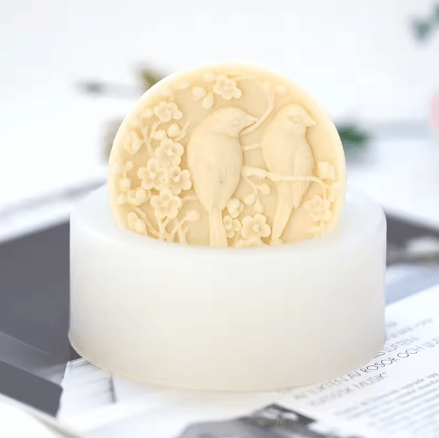 Round Bird and Flower Silicone Mold for Soap Candle Resin and DIY Crafts