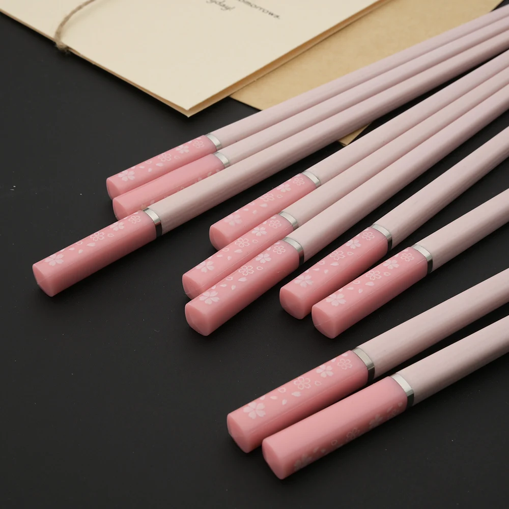 Elegant Pink Cherry Blossom Alloy Chopsticks – Set of Pairs for Hot Pot, Sushi, and More