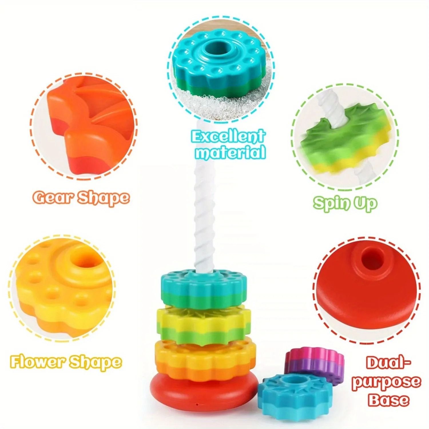 Rotating Rainbow Stack Tower Educational Puzzle Toy for Toddlers