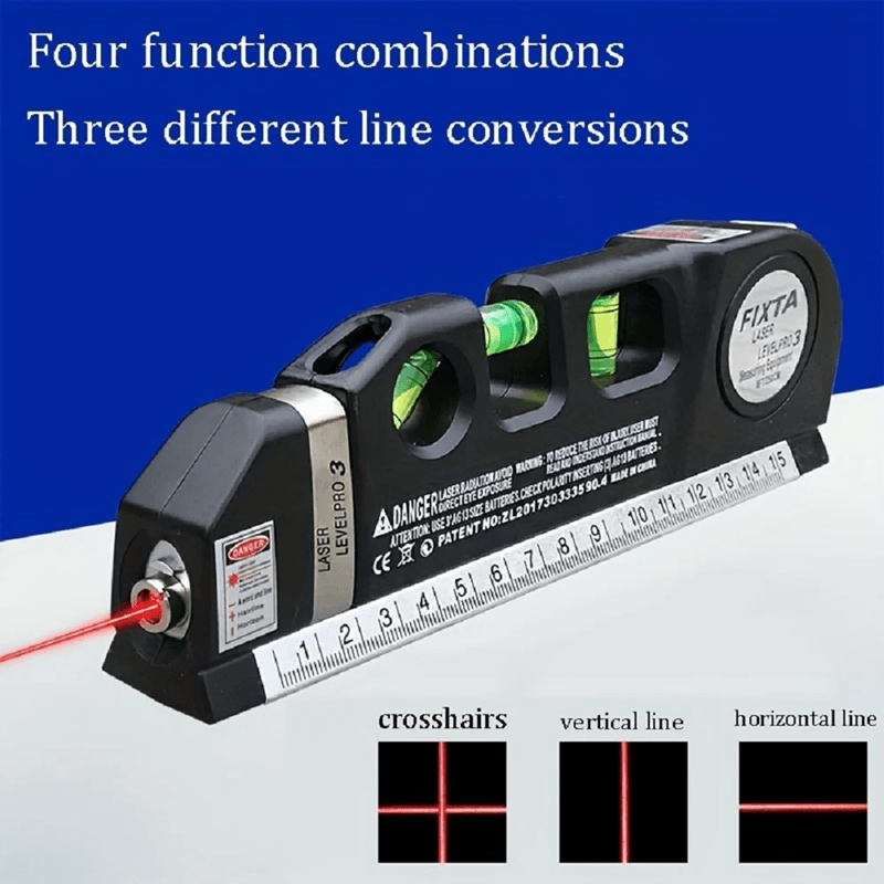Multipurpose Laser Level Tool – Cross Line Level with 8-Foot Measuring Tape for DIY & Home Projects