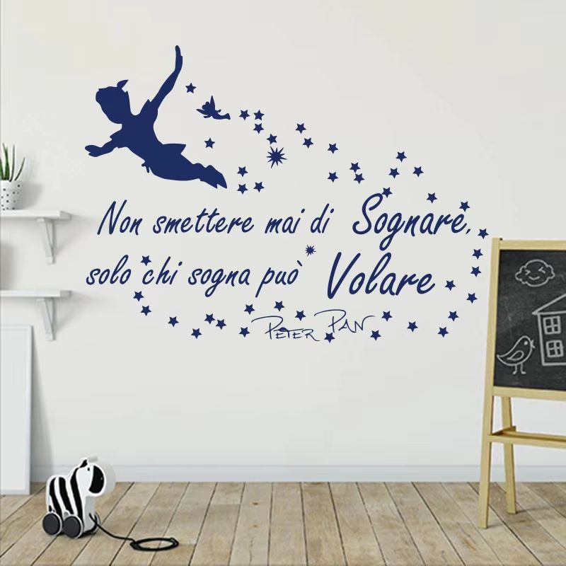 Italian Peter Pan Quote Wall Sticker Inspirational Nursery Kids Room Decor