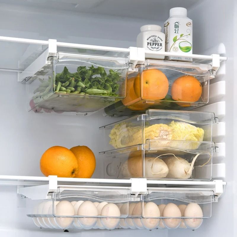 Sliding Refrigerator Drawer Food Storage Box Shelf Organizer