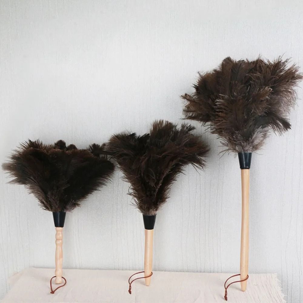 Natural Ostrich Feather Duster – Soft Dust Removal Brush with Wooden Handle