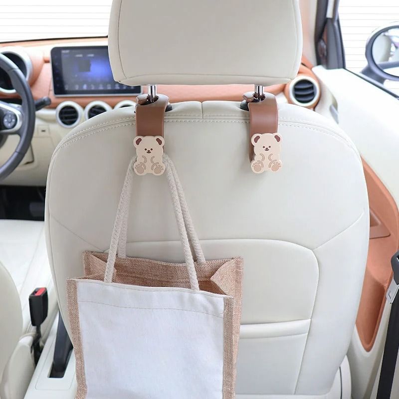 Adorable Cartoon Teddy Bear Car Seat Headrest Hooks Two Pack