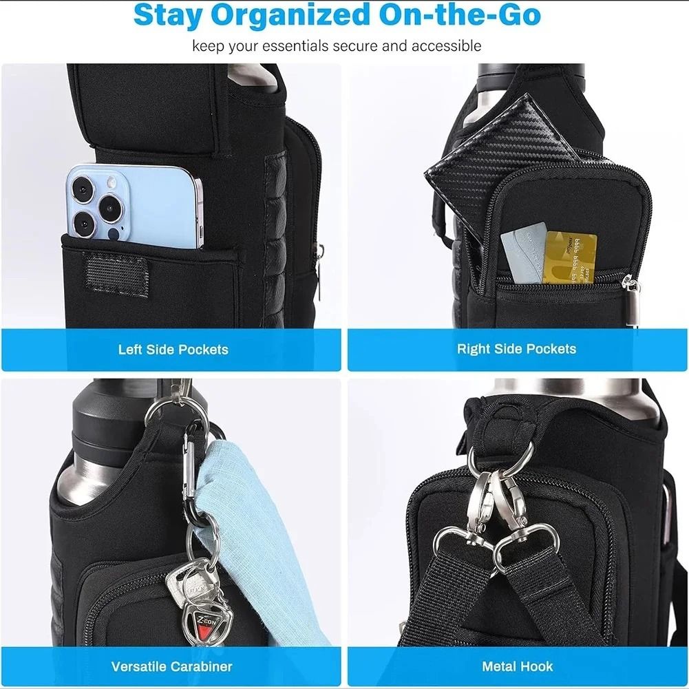 Magnetic Water Bottle Holder with Phone Pocket and Shoulder Strap