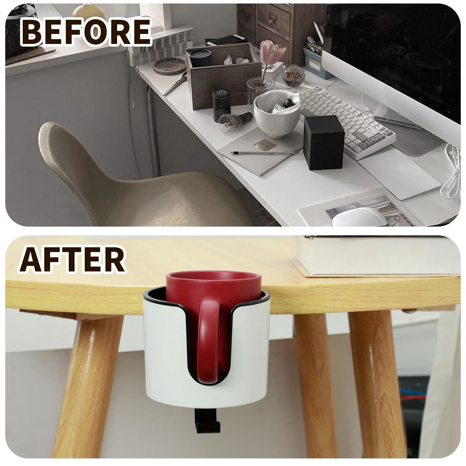2 in 1 Headphone Holder Desk Clamp with Cup Holder Rack