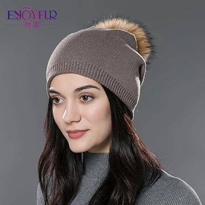 Wool Knit Beanie with Real Fur Pom Pom