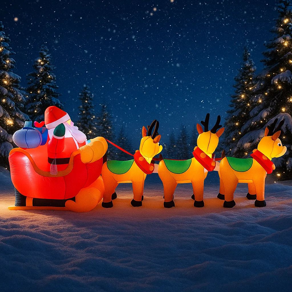 10.1ft Christmas Inflatable Santa Sleigh with Reindeer LED Lights – Outdoor Yard Holiday Decoration