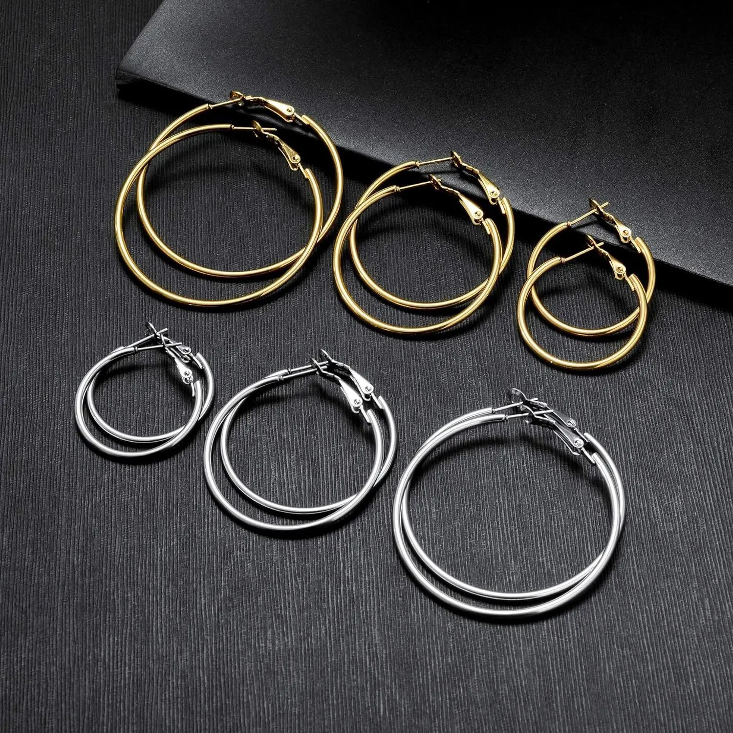 6-Pair Smooth Open Hoop Earring Set