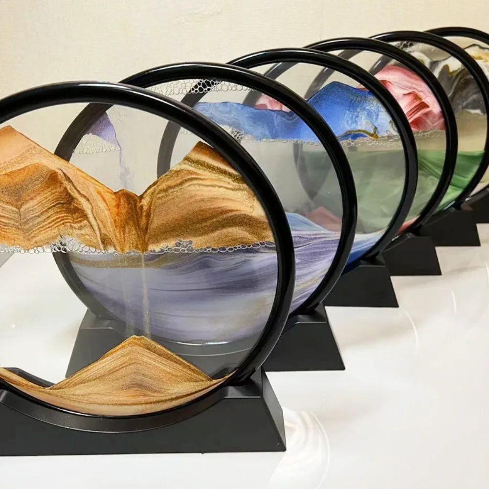 AquaMotion 360° Rotating Quicksand Art Frame – Round Moving Sand Hourglass Desktop Decor