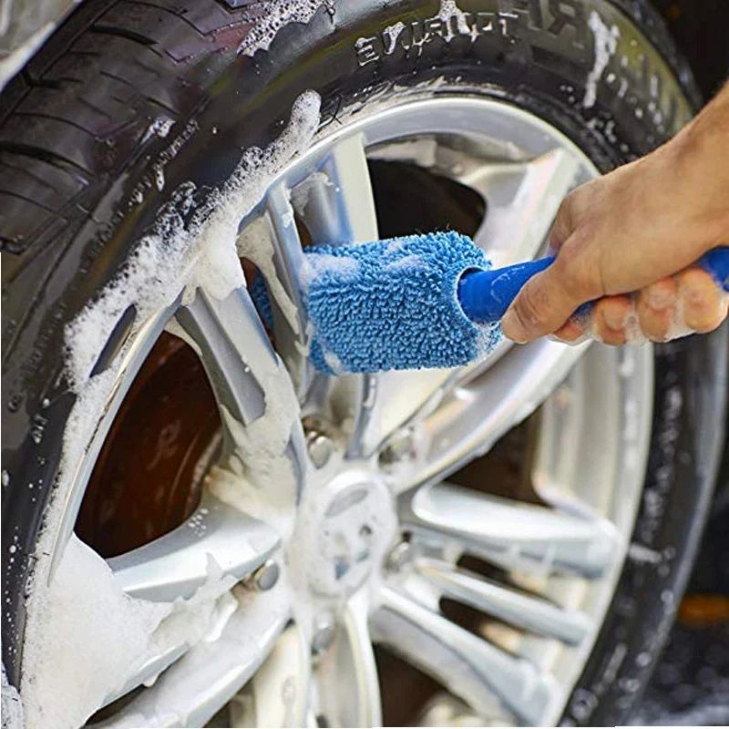 Microfiber Car Wheel Cleaning Brush – Soft Tire & Rim Wash Brush with Ergonomic Handle