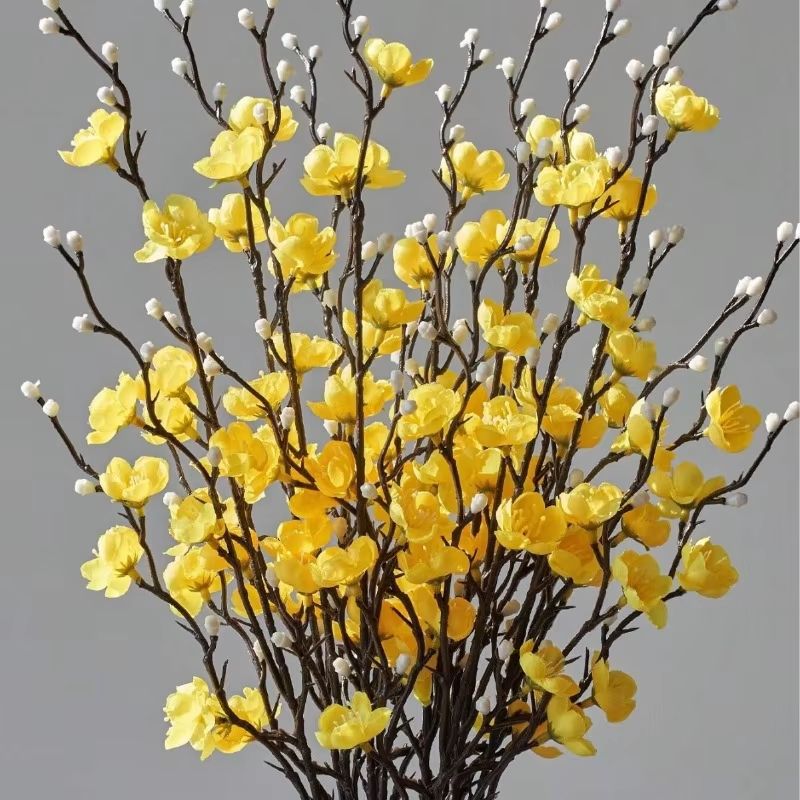 Elegant Artificial Plum Blossom Branch – 21.65inch Faux White Wintersweet Stem for Home & Office Decor