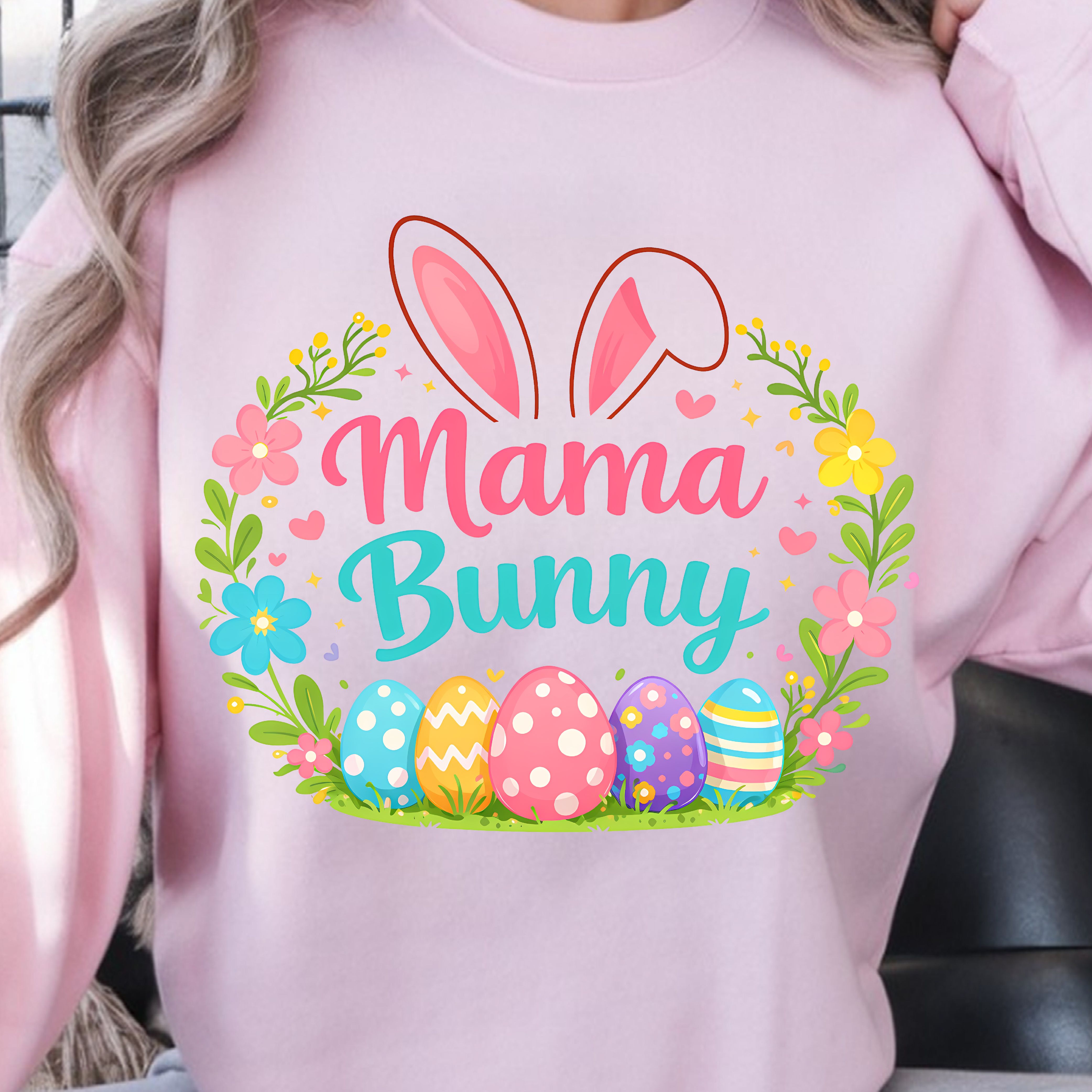 Bunny Mama Easter Shirt – Cute Bunny Ear & Easter Eggs Floral Spring T-Shirt