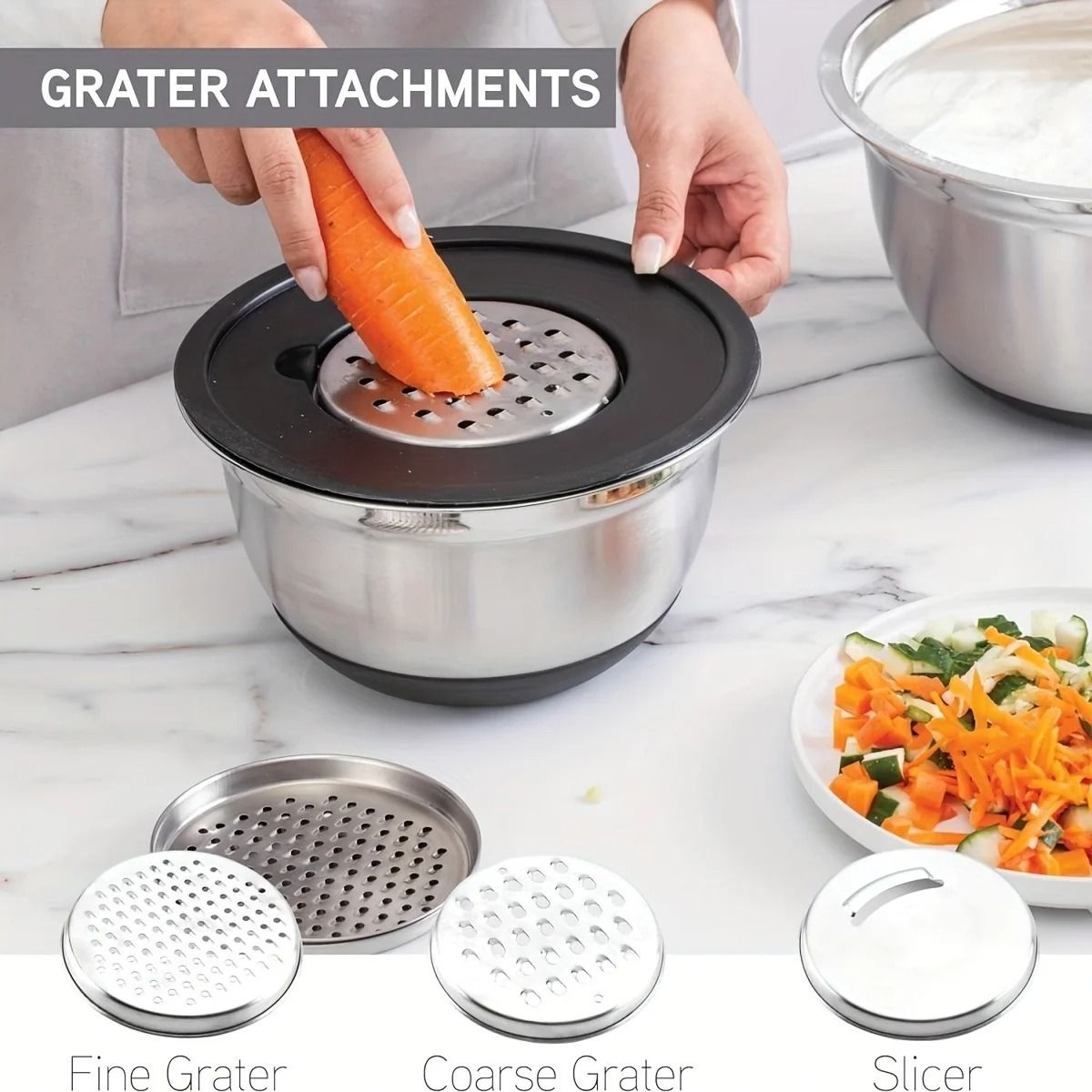 8 Piece Stainless Steel Mixing Bowls with Airtight Lids – Non Slip Base Stackable Nesting Design Dishwasher Safe