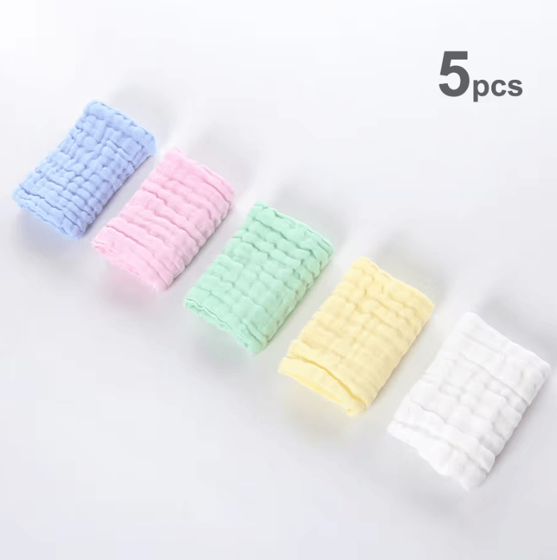6-Layer Muslin Baby Towel Set – Ultra Soft Cotton Washcloths & Burp Cloths (5pcs)