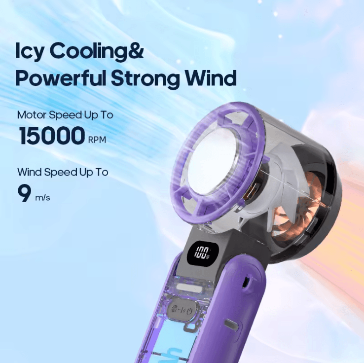 BreezeFlex Foldable Handheld Fan Rechargeable Portable Cooling Fan with Lanyard