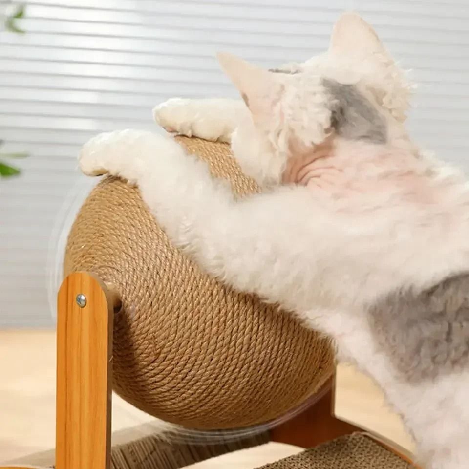 2-in-1 Wooden Cat Scratching Ball with Sisal Board