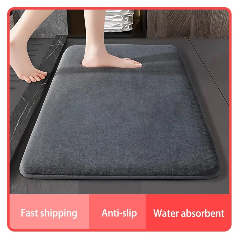 Super Absorbent Bath Mat, Anti Slip Coral Velvet Bathroom Floor Mat, Super Absorbent Floor Mat