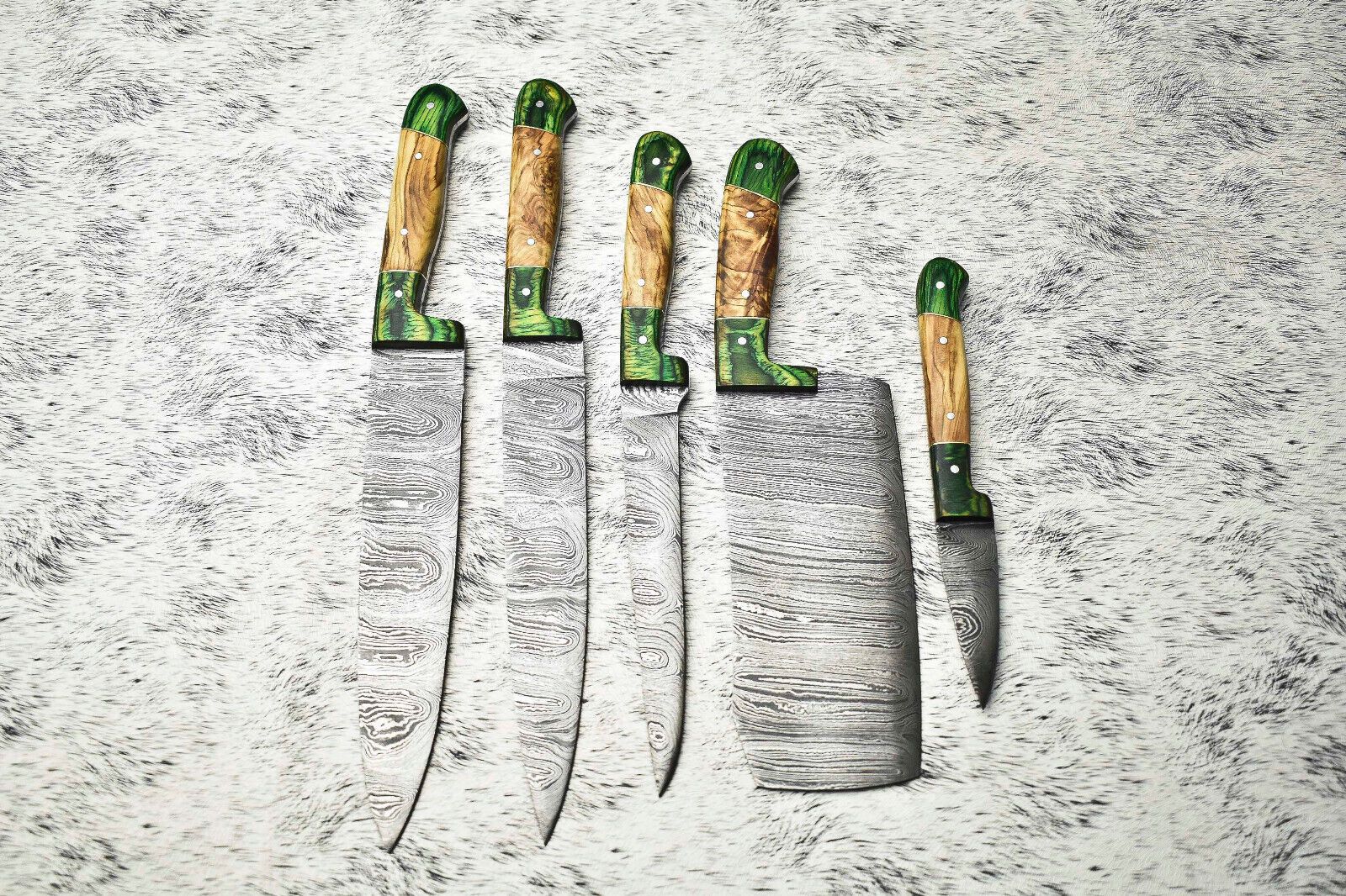 Custom Handmade Damascus Kitchen Knives | 5-Piece Professional Chef Set
