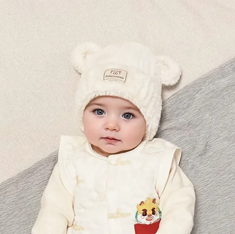 Winter Warm Baby Hat with Bear Ears Soft Plush Lining Cozy Headwear