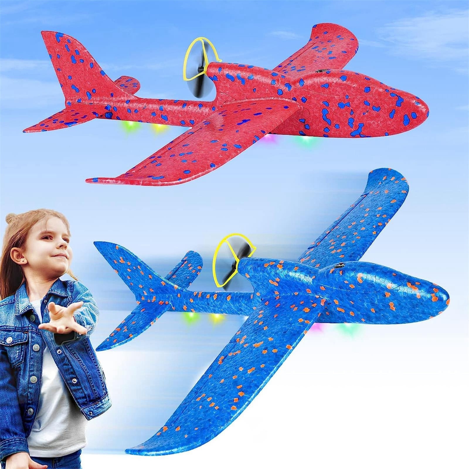 Electric Foam Glider Plane with LED Lights Kids Hand Throw Airplane Toy for Outdoor Flying Fun
