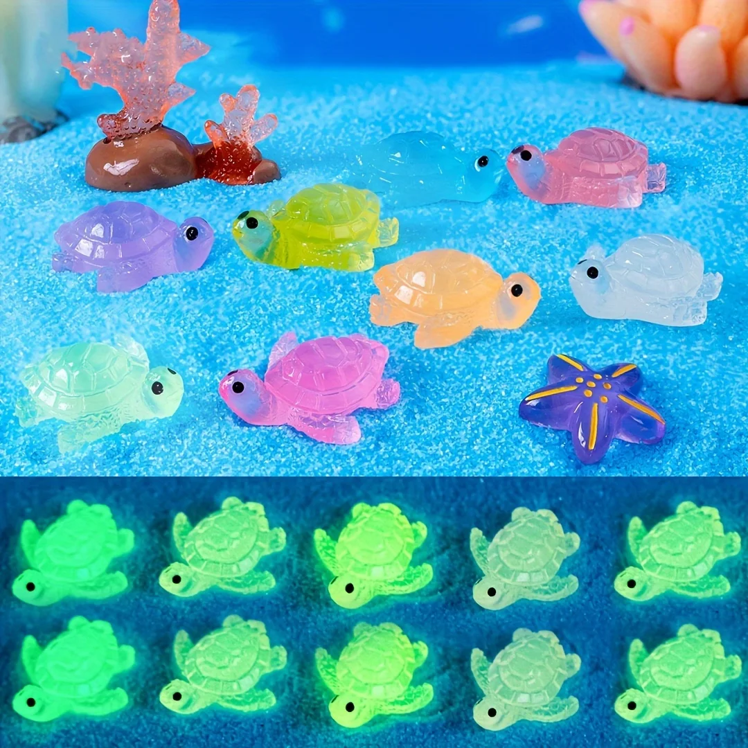 Micro Landscape Ornament DIY Resin Craft, 10pcs Luminous Small Turtle, Color Mixed