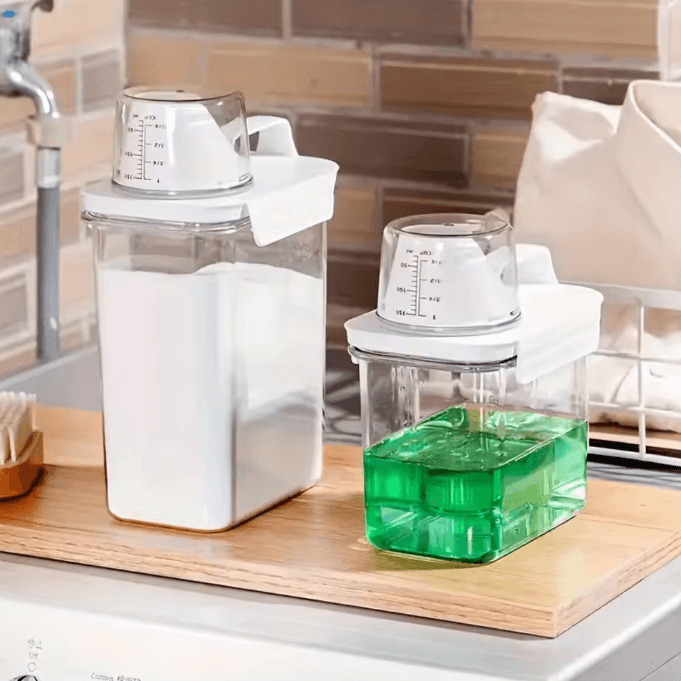 Airtight Laundry Detergent Dispenser – Clear Powder Storage Container with Pour Spout