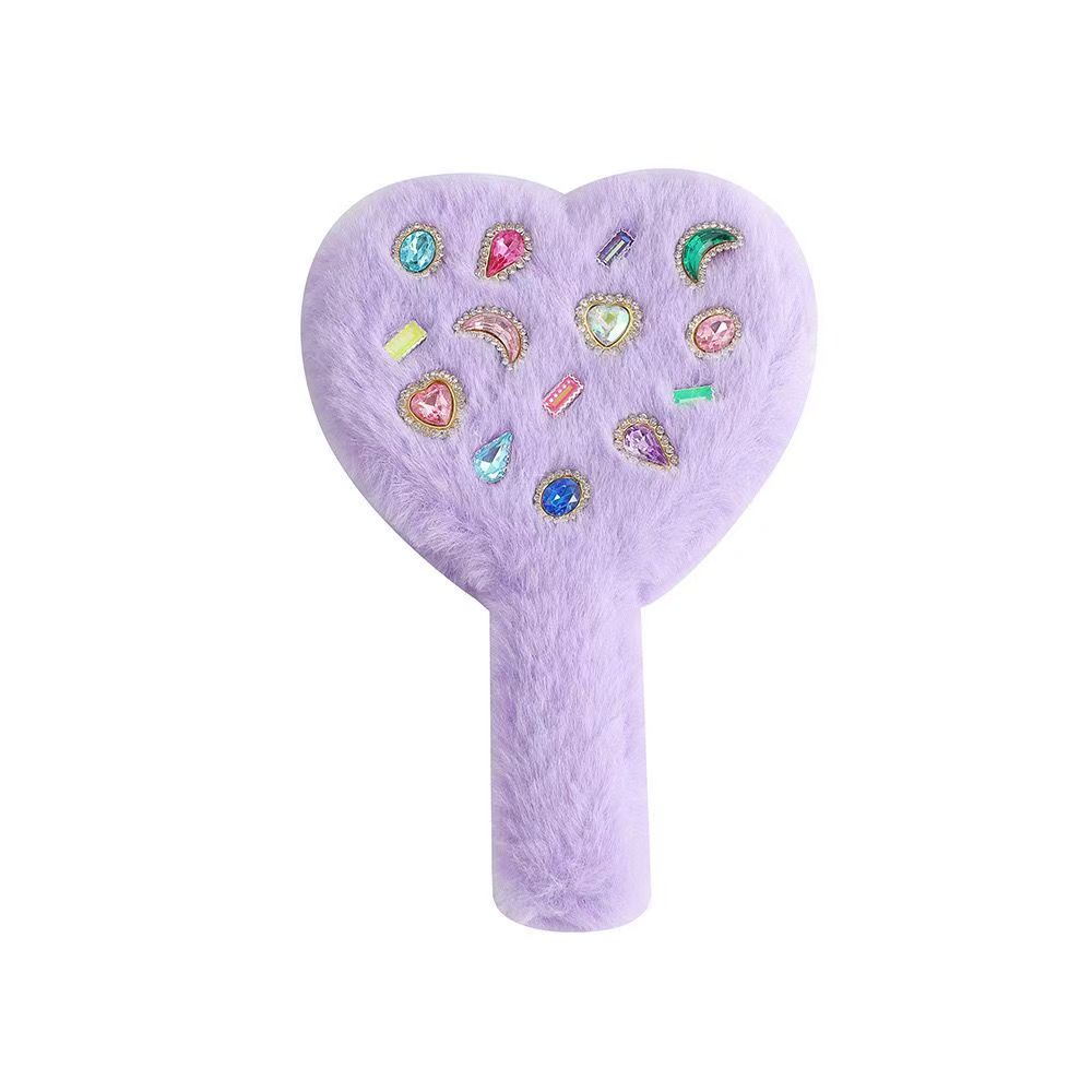 Cute Creative Plush Diamond-Encrusted Handheld Heart-Shaped Mirror, Portable Makeup Mirror for Girls