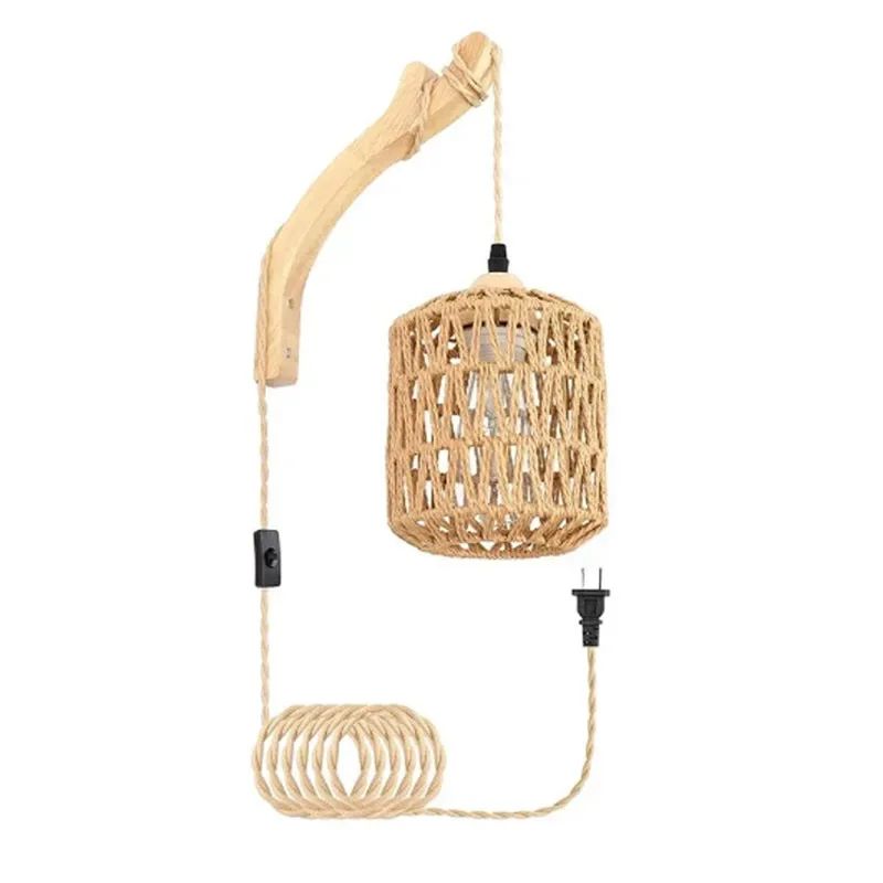 Boho Rattan Wall Lamp – Handwoven Rustic Wall Sconce with E27 Bulb Base