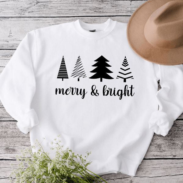 Merry and Bright Sweatshirt Retro Holiday Christmas Crewneck Pullover