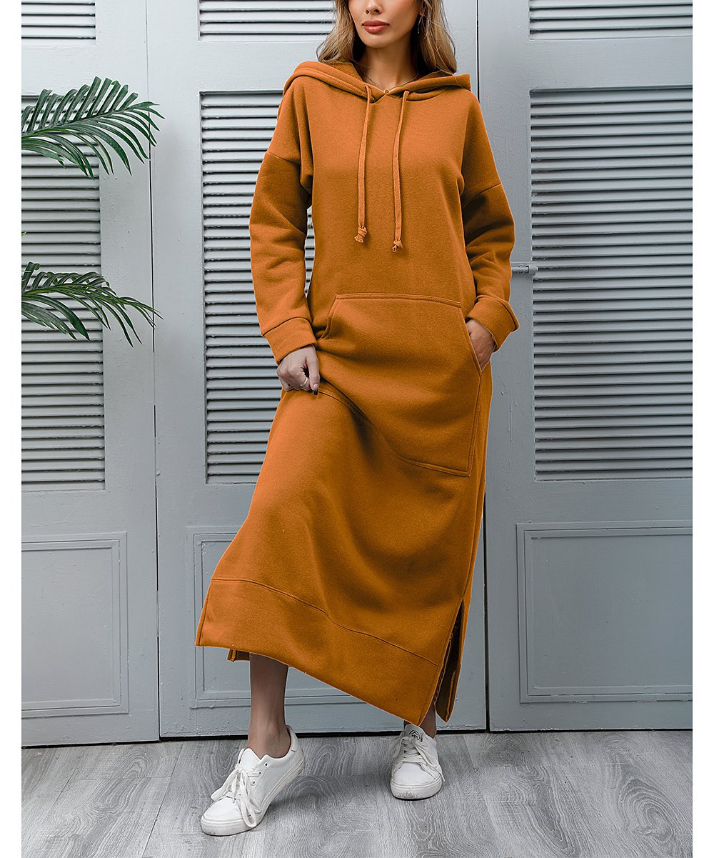Winter Warm Midi Robe Hooded Long Sweatshirt Dress Casual Vestidos